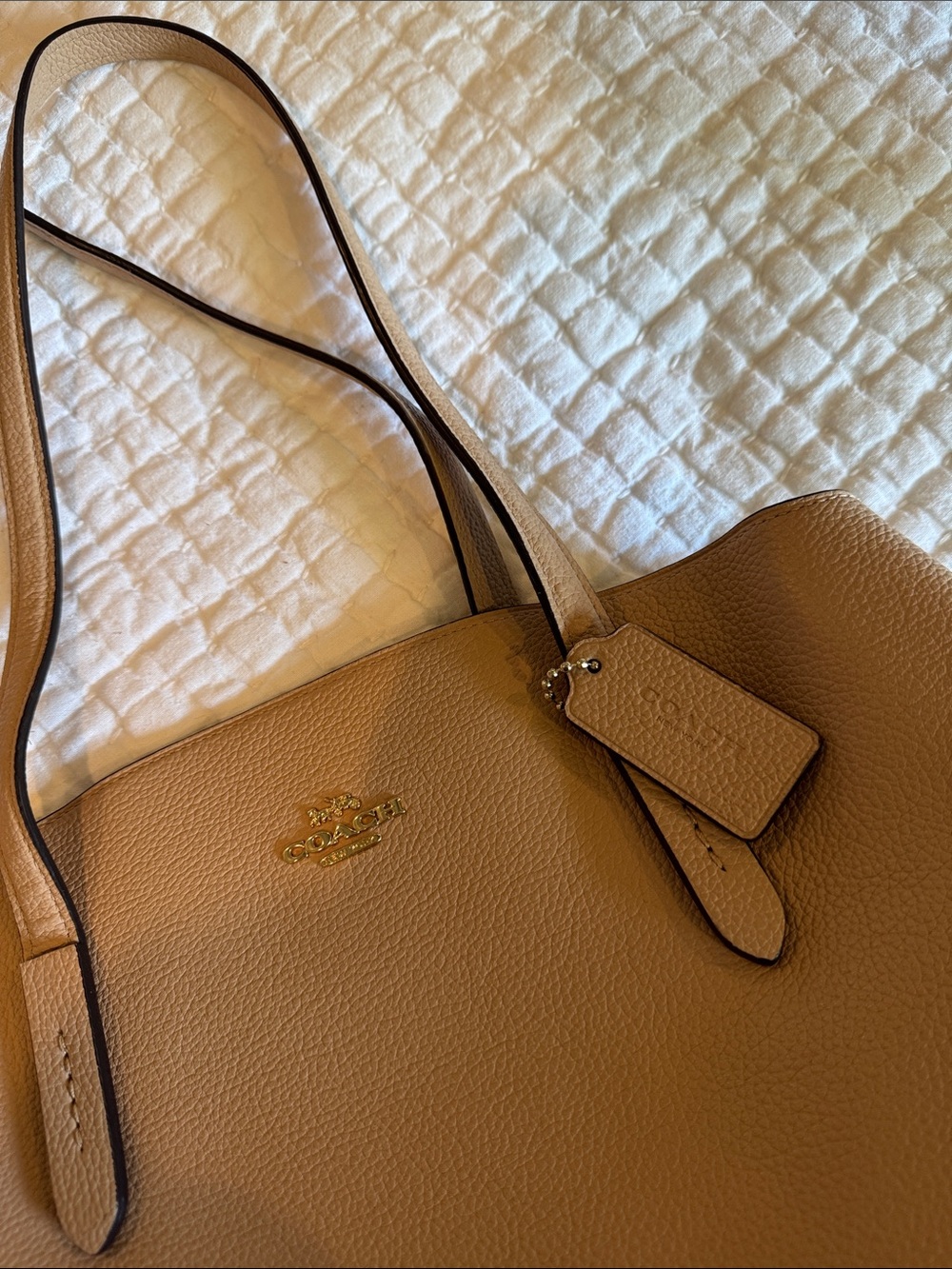 Coach Pebbled Leather Tote in Tan - Picture 2 of 12